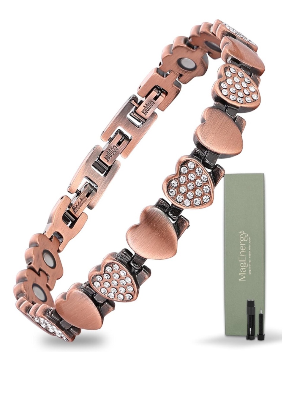 MAGENERGY Copper Bracelet for Women 3800 Gs Magnetic Bracelet Heart Design